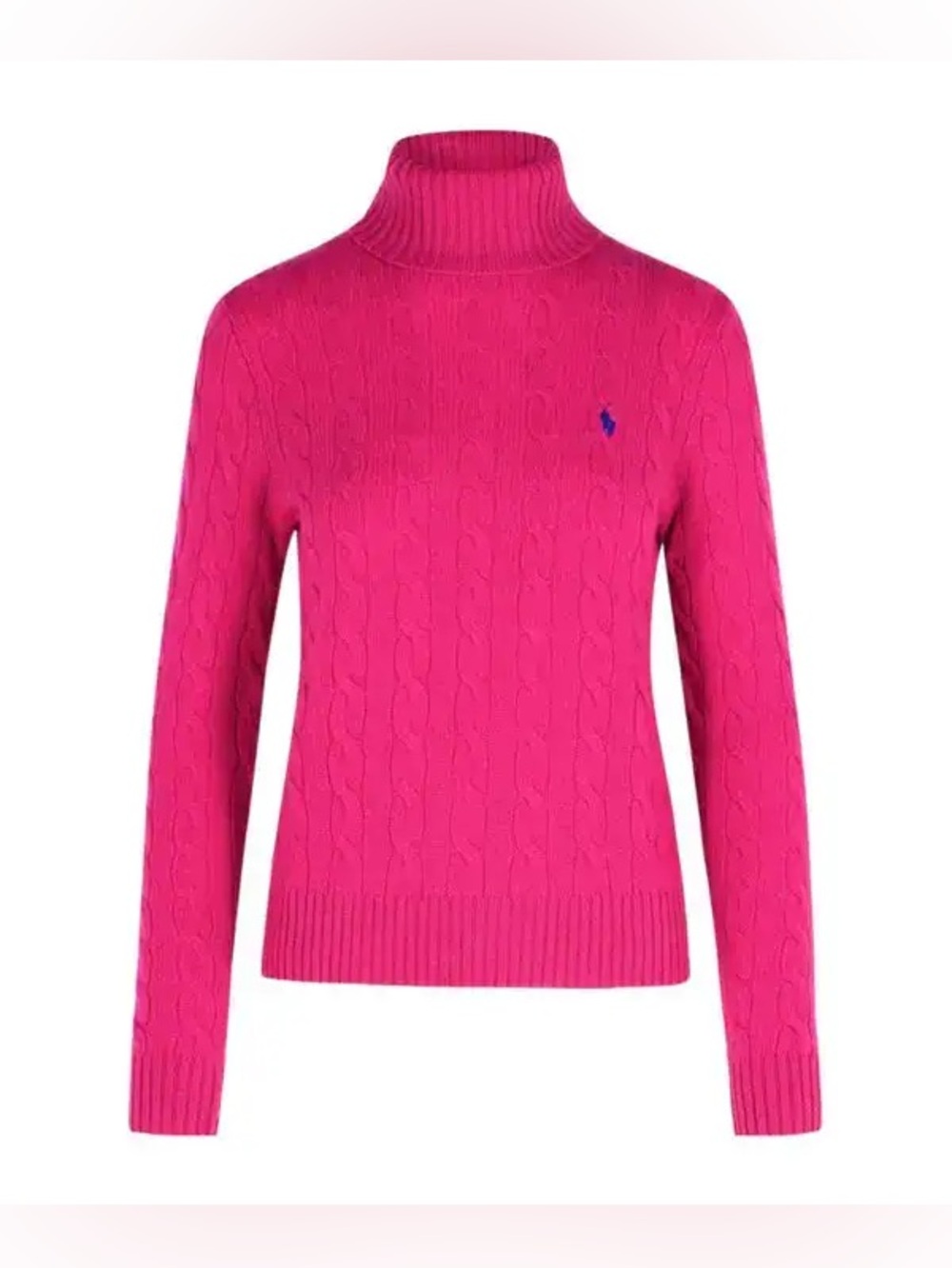Vintage Ralph Lauren Roll Neck Jumper Magenta Cable Knit turtleneck Sweater S-M